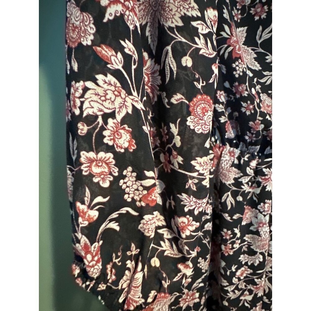 Express Womens M Black Floral Dress Sheer Lined Long Sleeve Boho Cottagecore Y2K - Picture 7 of 8